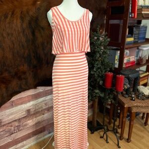 UA Los Angeles Floor Length Striped Coral & Cream Sundress Size Small
